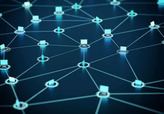 Internet information technology conceptual image of communication between smart phone, computer, laptop and tablet. 3d Render image.